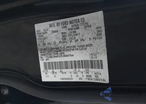 2007 Ford Explorer Eddie Bauer z USA, uszkodzony, nr VIN 1FMEU64E07UB86754